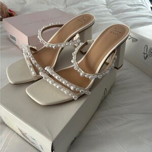 A New Day Cream Heeled Sandals with Pearl Embellishments